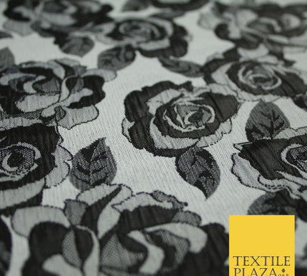 Monotone Floral Carnation Rose Flower 2 Way Brocade Jacquard Dress Fabric 8208