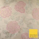 Light Pink Oversized Floral  Metallic Gold Brocade Jacquard Dress Fabric 8207
