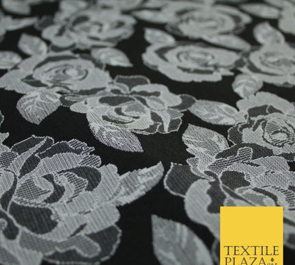 Monotone Floral Carnation Rose Flower 2 Way Brocade Jacquard Dress Fabric 8208