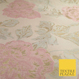 Light Pink Oversized Floral  Metallic Gold Brocade Jacquard Dress Fabric 8207