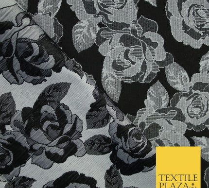 Monotone Floral Carnation Rose Flower 2 Way Brocade Jacquard Dress Fabric 8208