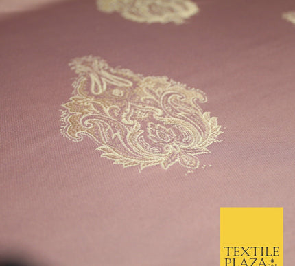 Dusty Mauve Ornamental Motif Satin Effect Brocade Jacquard Dress Fabric 8203