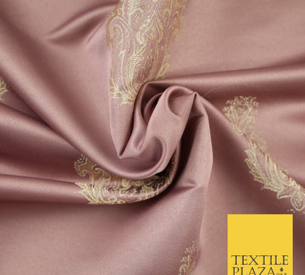 Dusty Mauve Ornamental Motif Satin Effect Brocade Jacquard Dress Fabric 8203