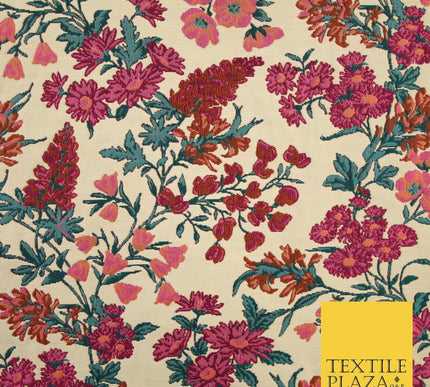 Cream Beige Pink Floral Gardenia Textured Brocade Jacquard Dress Fabric 8202