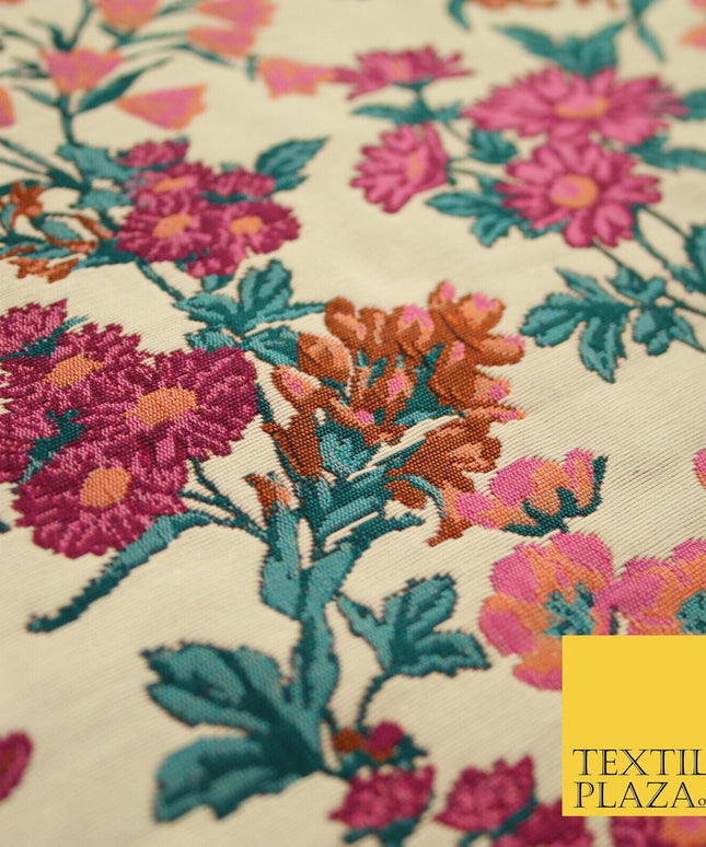 Cream Beige Pink Floral Gardenia Textured Brocade Jacquard Dress Fabric 8202