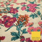 Cream Beige Pink Floral Gardenia Textured Brocade Jacquard Dress Fabric 8202