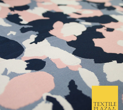 Navy Blue Pink Denim Abstract Artsy Floral Soft Brocade Jacquard Fabric 8201