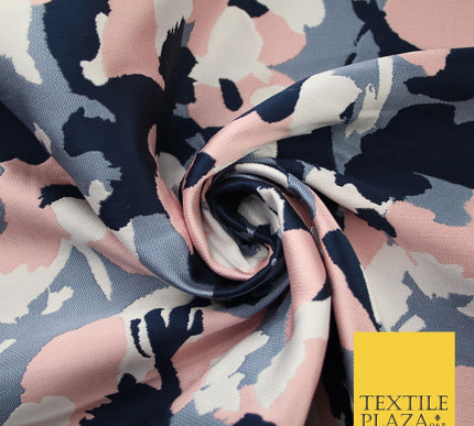Navy Blue Pink Denim Abstract Artsy Floral Soft Brocade Jacquard Fabric 8201