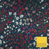 Navy Blue Floral Garden Metallic Creased Textured Brocade Jacquard Fabric 8200