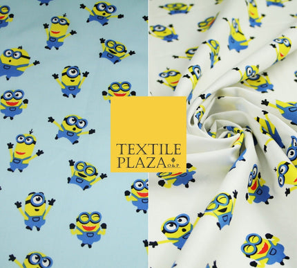 White Blue Cheeky DESPICABLE ME MINIONS Novelty Digital Print 100% Cotton Fabric