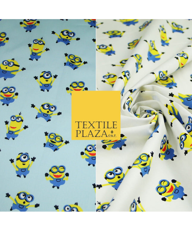 White Blue Cheeky DESPICABLE ME MINIONS Novelty Digital Print 100% Cotton Fabric