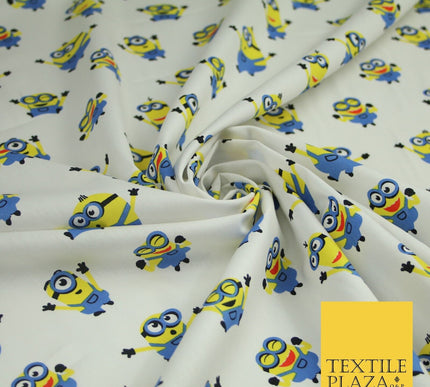 White Blue Cheeky DESPICABLE ME MINIONS Novelty Digital Print 100% Cotton Fabric
