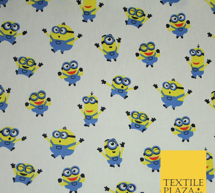 White Blue Cheeky DESPICABLE ME MINIONS Novelty Digital Print 100% Cotton Fabric