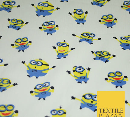 White Blue Cheeky DESPICABLE ME MINIONS Novelty Digital Print 100% Cotton Fabric