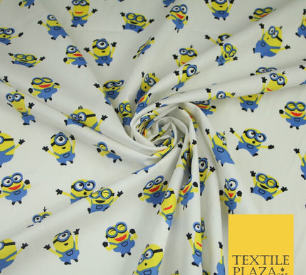 White Blue Cheeky DESPICABLE ME MINIONS Novelty Digital Print 100% Cotton Fabric
