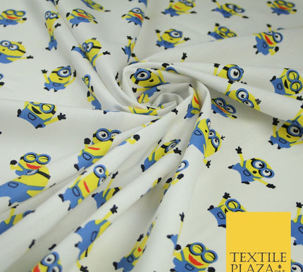 White Blue Cheeky DESPICABLE ME MINIONS Novelty Digital Print 100% Cotton Fabric