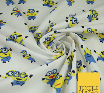 White Blue Cheeky DESPICABLE ME MINIONS Novelty Digital Print 100% Cotton Fabric