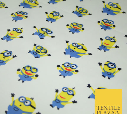 White Blue Cheeky DESPICABLE ME MINIONS Novelty Digital Print 100% Cotton Fabric