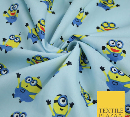 White Blue Cheeky DESPICABLE ME MINIONS Novelty Digital Print 100% Cotton Fabric