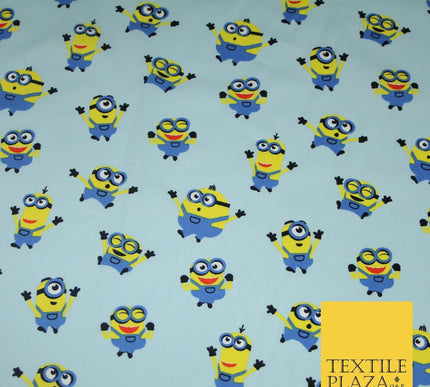 White Blue Cheeky DESPICABLE ME MINIONS Novelty Digital Print 100% Cotton Fabric