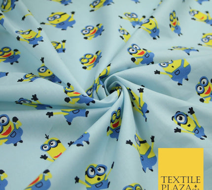 White Blue Cheeky DESPICABLE ME MINIONS Novelty Digital Print 100% Cotton Fabric