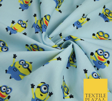 White Blue Cheeky DESPICABLE ME MINIONS Novelty Digital Print 100% Cotton Fabric