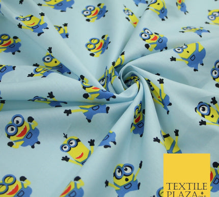 White Blue Cheeky DESPICABLE ME MINIONS Novelty Digital Print 100% Cotton Fabric