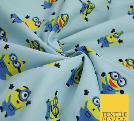 White Blue Cheeky DESPICABLE ME MINIONS Novelty Digital Print 100% Cotton Fabric