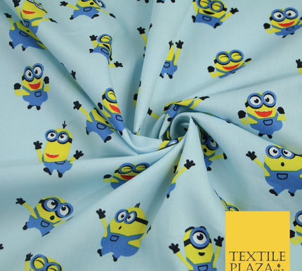 White Blue Cheeky DESPICABLE ME MINIONS Novelty Digital Print 100% Cotton Fabric
