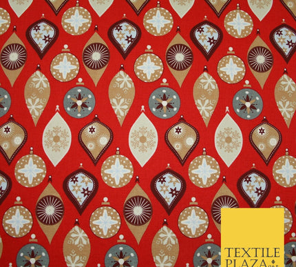 3 COLOURS - Festive Christmas Baubles Decorative Xmas Printed 100% Cotton Fabric
