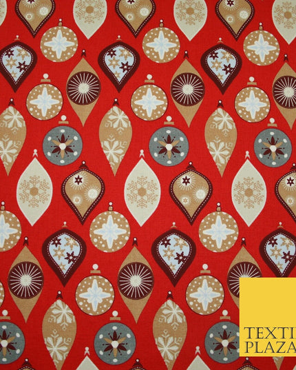 3 COLOURS - Festive Christmas Baubles Decorative Xmas Printed 100% Cotton Fabric