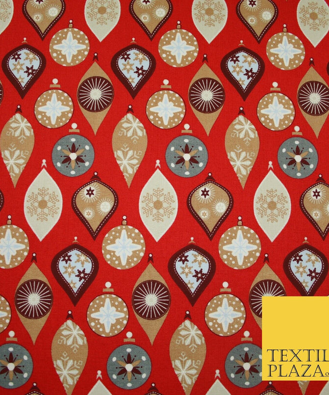 3 COLOURS - Festive Christmas Baubles Decorative Xmas Printed 100% Cotton Fabric