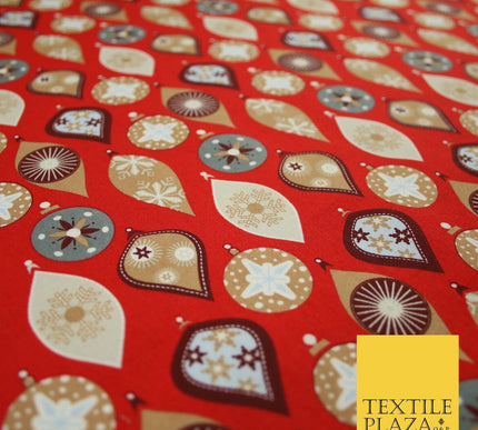 3 COLOURS - Festive Christmas Baubles Decorative Xmas Printed 100% Cotton Fabric