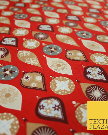 3 COLOURS - Festive Christmas Baubles Decorative Xmas Printed 100% Cotton Fabric