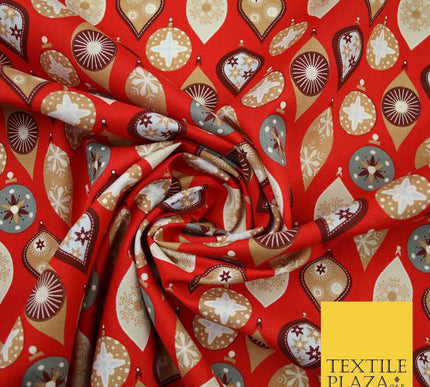 3 COLOURS - Festive Christmas Baubles Decorative Xmas Printed 100% Cotton Fabric
