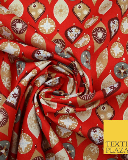3 COLOURS - Festive Christmas Baubles Decorative Xmas Printed 100% Cotton Fabric