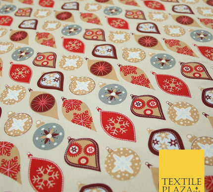3 COLOURS - Festive Christmas Baubles Decorative Xmas Printed 100% Cotton Fabric