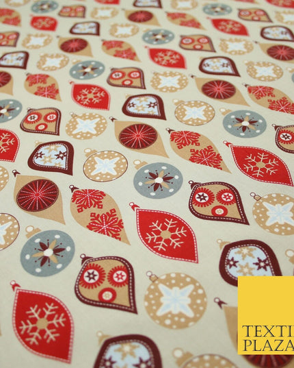 3 COLOURS - Festive Christmas Baubles Decorative Xmas Printed 100% Cotton Fabric