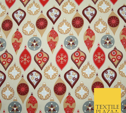 3 COLOURS - Festive Christmas Baubles Decorative Xmas Printed 100% Cotton Fabric