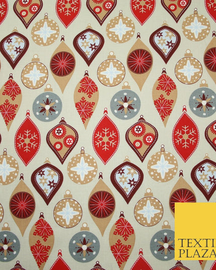 3 COLOURS - Festive Christmas Baubles Decorative Xmas Printed 100% Cotton Fabric