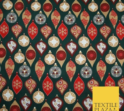 3 COLOURS - Festive Christmas Baubles Decorative Xmas Printed 100% Cotton Fabric