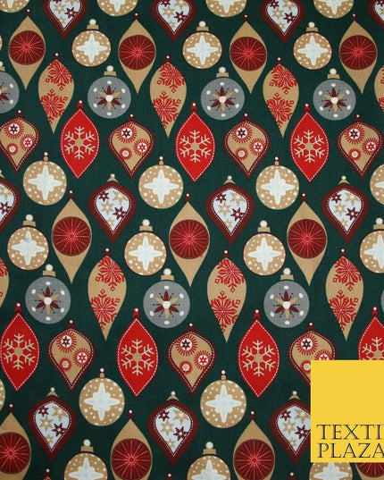 3 COLOURS - Festive Christmas Baubles Decorative Xmas Printed 100% Cotton Fabric