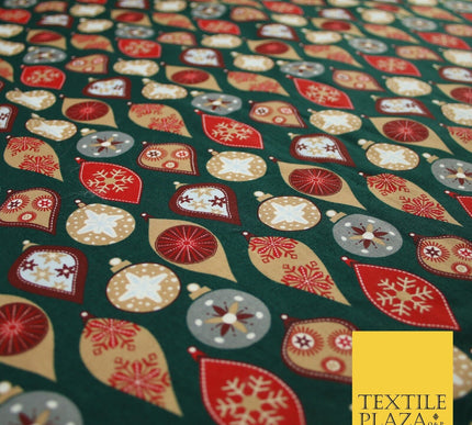 3 COLOURS - Festive Christmas Baubles Decorative Xmas Printed 100% Cotton Fabric