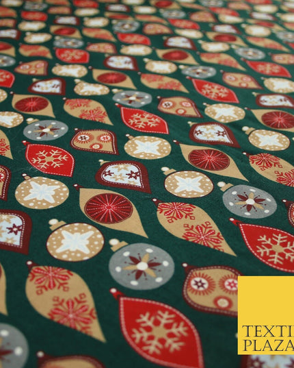 3 COLOURS - Festive Christmas Baubles Decorative Xmas Printed 100% Cotton Fabric