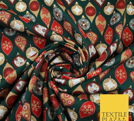 3 COLOURS - Festive Christmas Baubles Decorative Xmas Printed 100% Cotton Fabric