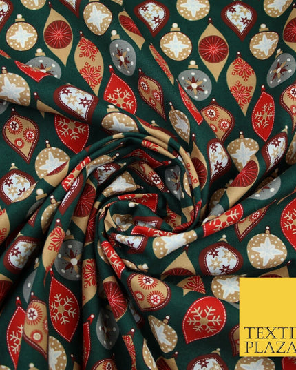 3 COLOURS - Festive Christmas Baubles Decorative Xmas Printed 100% Cotton Fabric