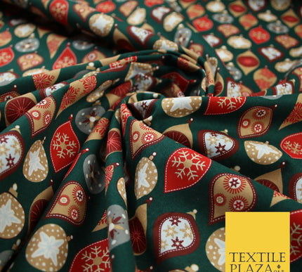 3 COLOURS - Festive Christmas Baubles Decorative Xmas Printed 100% Cotton Fabric