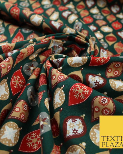3 COLOURS - Festive Christmas Baubles Decorative Xmas Printed 100% Cotton Fabric