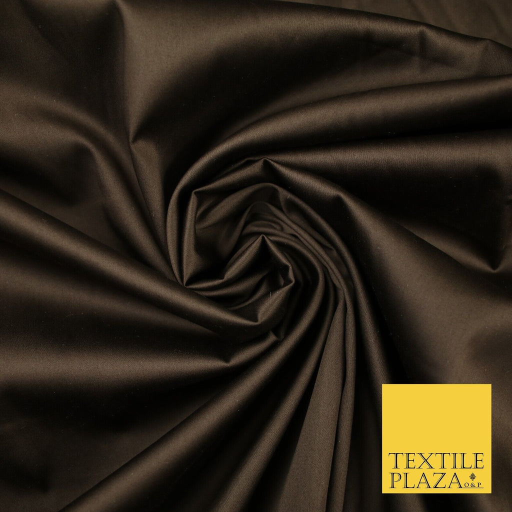 Chocolate Brown Luxury Fine Sheen 2 Way Stretch Cotton Sateen Dress Fabric 8257