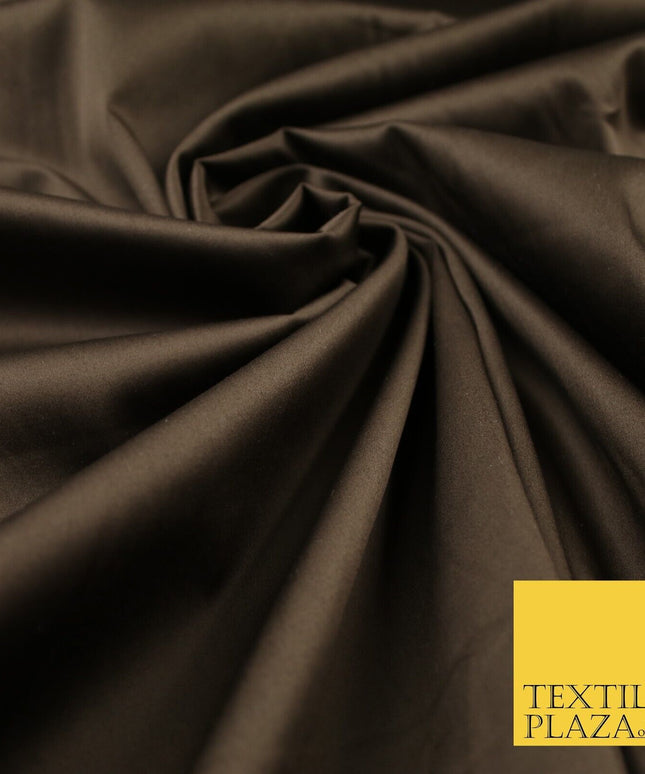 Chocolate Brown Luxury Fine Sheen 2 Way Stretch Cotton Sateen Dress Fabric 8257